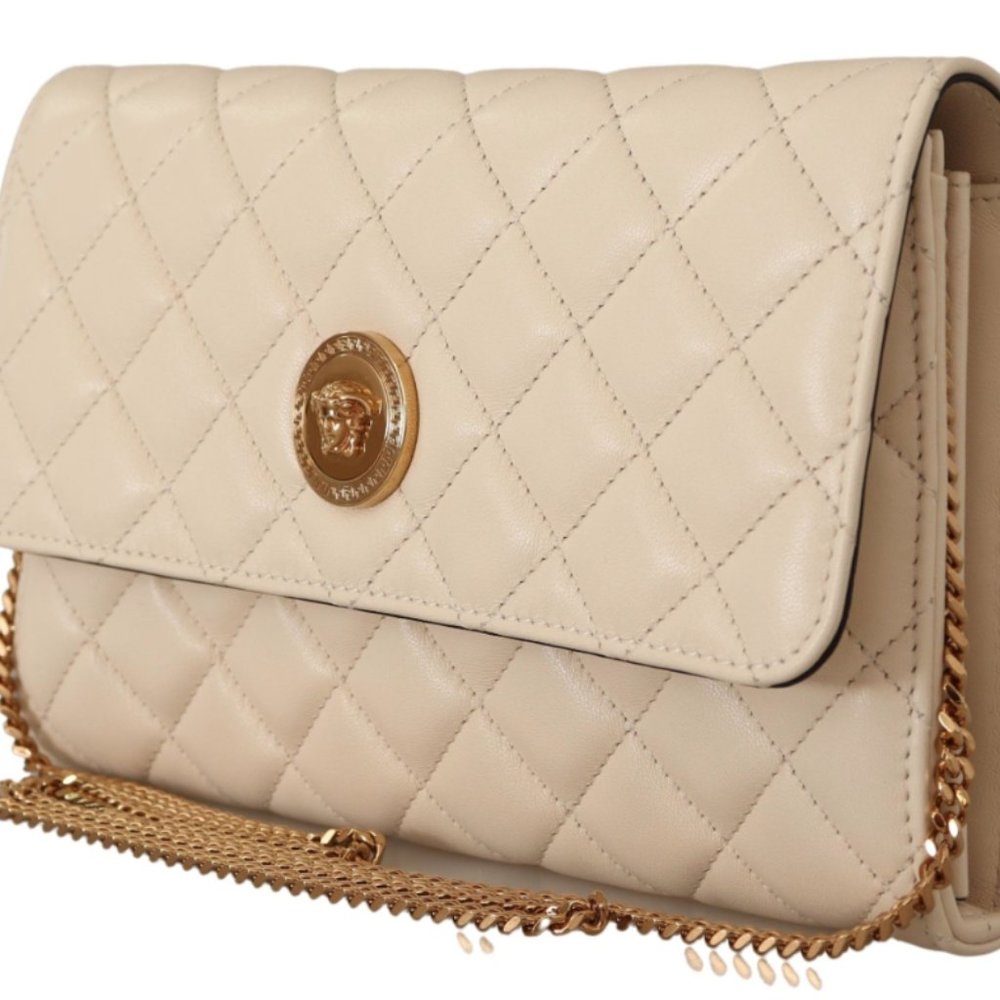 VERSACE White Nappa Leather Medusa Evening Bag